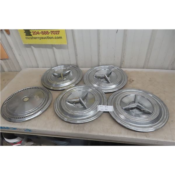 Set of 4 Hubcaps from 1959 Oldsmobile and 1 Single Chrysler Hubcap