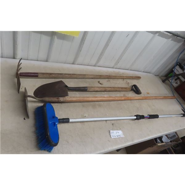 Hand Yard Tools: Spade, Hoe, Sickle and Push Broom – Qty 4