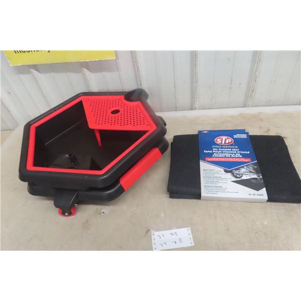 Rolling Oil Change Catch Pan and Mat – New