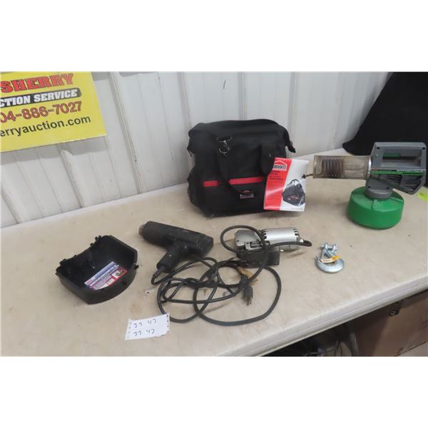 Burgess Yard Fogger, 2 Power tools – Jig Saw, Heat Gun, and Tool Bag
