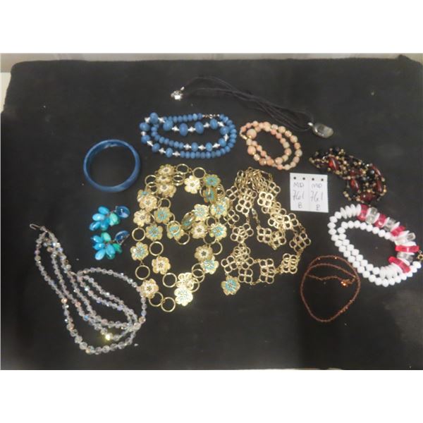 Gold Tone Necklace with Matching Belt and Earrings and Vintage Necklaces and Bangle Bracelet