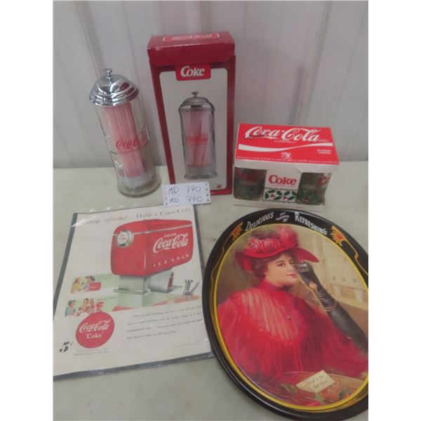 Coca-Cola Straw Stand, Tray and Glasses