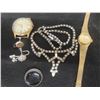 Image 1 : Vintage Necklace Marked Belle with Broken Clasp, Gladstone Watch, and Riam Watch