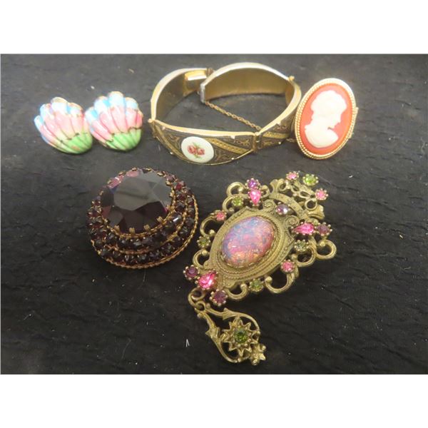 Vintage Avon Ring with Clasp, Bracelet, Brooches, and Earrings