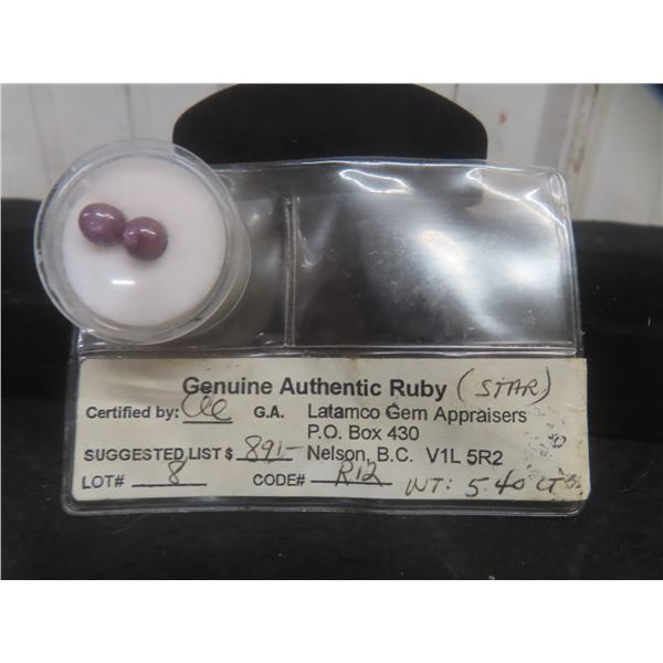 2 Ruby Gemstones, 5.4 ct Total Weight