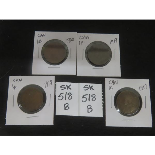 4 Canada Large Pennies, 1917–1920