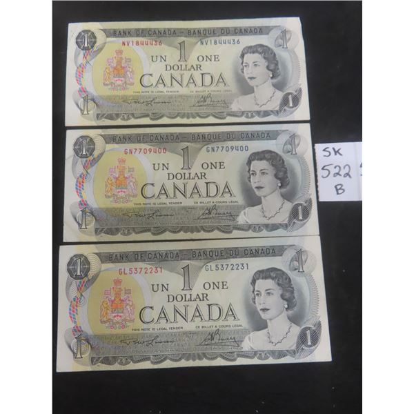 3 1973 Canada $1 Bills