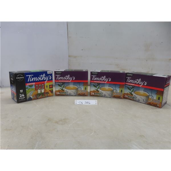 4 Boxes Timothy's Keurig K Cups (96)