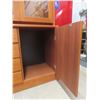 Image 11 : 2-Piece Teak Buffet: Lighted Display Cabinet atop Credenza with 4 Glass Shelves – 71½" W × 65" H,