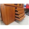 Image 12 : 2-Piece Teak Buffet: Lighted Display Cabinet atop Credenza with 4 Glass Shelves – 71½" W × 65" H,