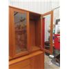 Image 9 : 2-Piece Teak Buffet: Lighted Display Cabinet atop Credenza with 4 Glass Shelves – 71½" W × 65" H,
