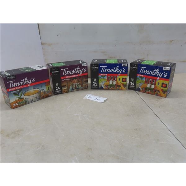 Timothy's Keurig Coffee, Café Moka and Chai Latte – Qty 4 Boxes (96 Cups)