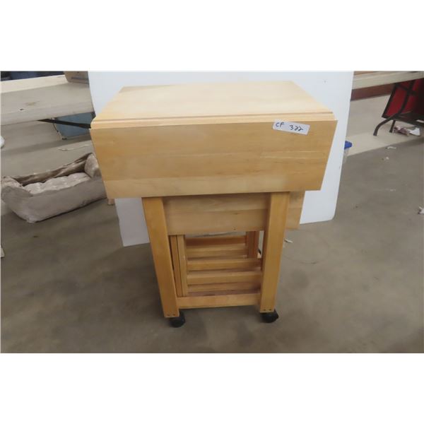 Rolling Droplet Stand and 4 Folding Wood TV Tables