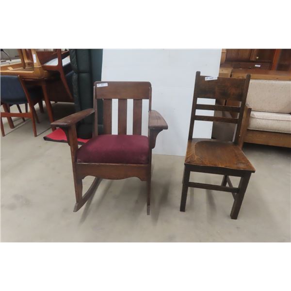 Oak Rocking Chair & Oak Chair