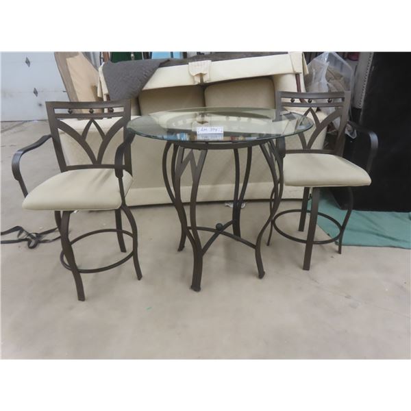 3 Piece Bistro Set: 2 Swivel Stools & Glass Top Table. 36H x 36" W