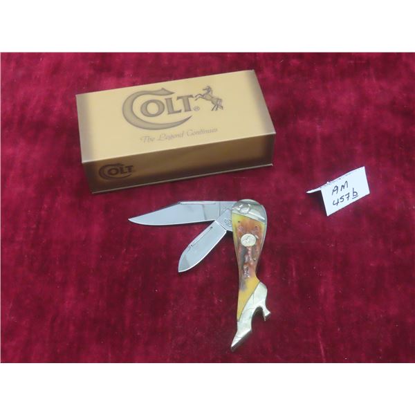 Colt Large Lady Leg Stag Handle 2-Blade Pocket Knife with Case – Blade 3", Overall 8¼"