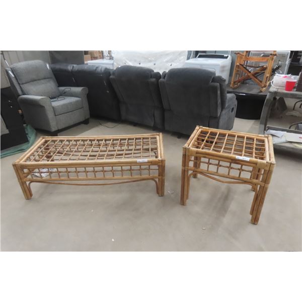 Wicker Coffee Table 16" × 53" × 23" and End Table 23" × 20" × 26" – No Glass