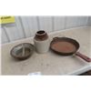 Image 1 : Stoneware Pickle Crock, Frying Pan and Cream Can Lid