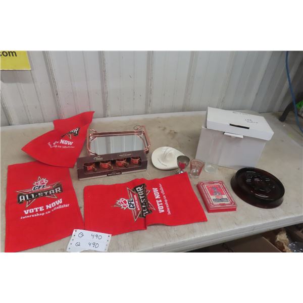 Copper Shot Glass NOS, Tray, Glass Ashtray +