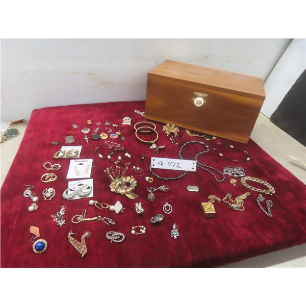 Wood Jewelry Box with Fashion Jewelry: Bangles, Pendants, Earrings, and Rosaries – Note: Box Needs