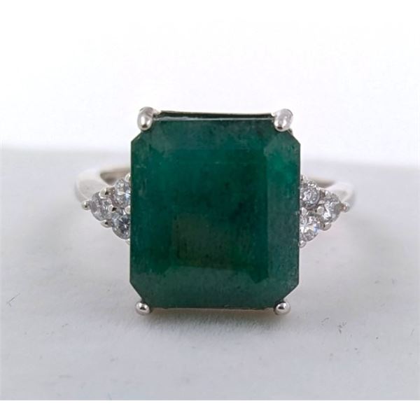 3.3 ct Certified Silver Emerald gemstone Ring ($9,240 Appraisal)