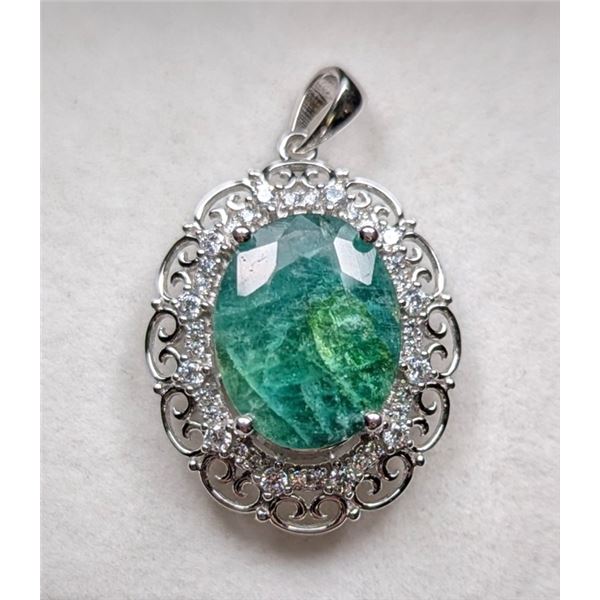5.3 ct Certified Silver Emerald gemstone Pendant ($13,887 Appraisal)