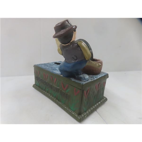 Vintage Cast Iron Mechanical Fishing Bank