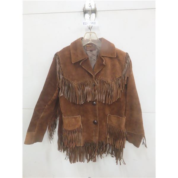 Vintage 1950s Grenadier Brown Buckskin Fringe Western Jacket, Made in Winnipeg, Size 12