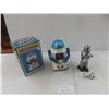 Image 1 : Vintage Robot Lot: Battery-Operated Robot in Box, 2 Mini Wind-Ups, and 1 Metal Space Age Robot
