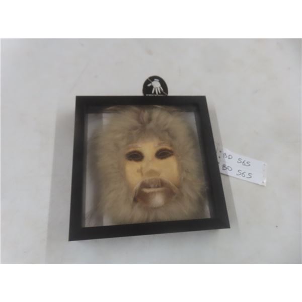 Unusual Vintage Inuit Mask, Caribou Hide and Wolf Fur by Louisa Morry, Tagged, 8" × 9"