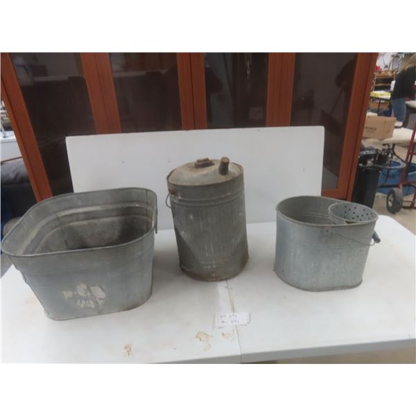 Galvanized Tub, Gas Pail, and Mop Pail