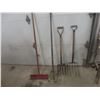 Image 1 : Hand Yard Tools – Qty 4: 2 Forks, Scuffle Hoe, and Rake