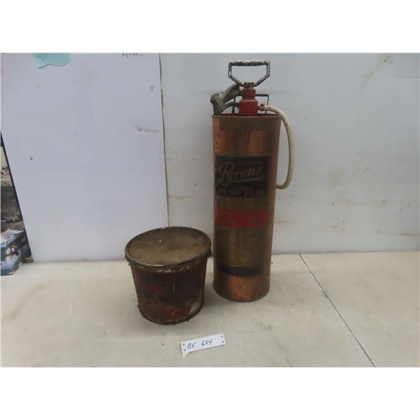 Pyrex Copper Pump Tank with Brass Plate and Antelope Pail with Grease