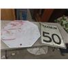 Image 1 : Weathered Metal Street Signs – Qty 2: STOP (30×30) and Maximum 50 (30×24)