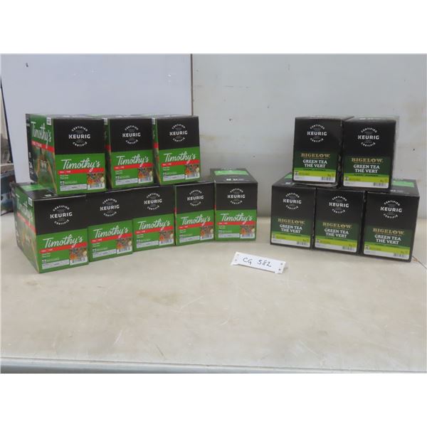 Keurig K-Cups – Qty 13 Boxes: Bigelow Green Tea and Timothy's Chai Tea