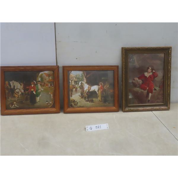 Framed Pictures – Qty 3, Largest 13½ × 10½