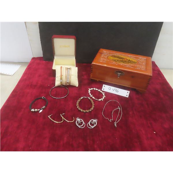Fashion Jewelry: Bangles, Earrings, Bracelets, and Wooden Case