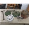 Image 1 : Porcelain Light Shades, Flashlight, GMC Hubcap, and More