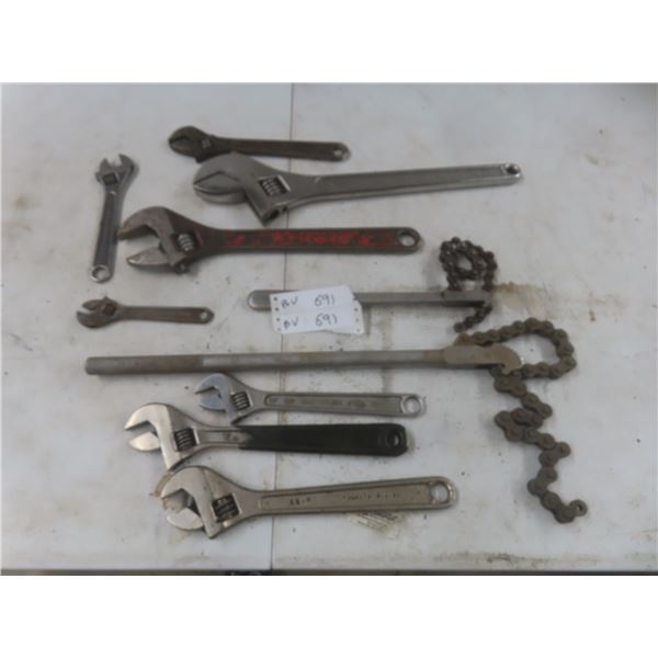Crescent Wrenches up to 18" and Chain Wrenches