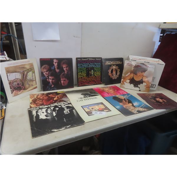 Box of LPs – Loverboy, Harlequin, Eric Clapton, Cheap Trick, Cat Stevens, and More