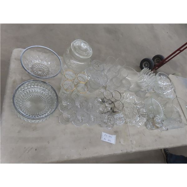 Crystal and Cut Glass Lot – Serving Bowls, Platters, Sugar Bowl, Glasses, and More
