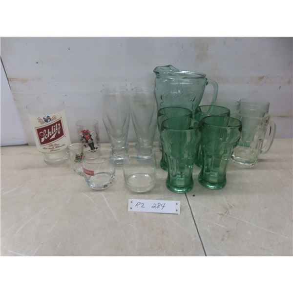 Coca-Cola Pitcher and Matching Glasses, Schlitz Glass, Beer Glasses, and More