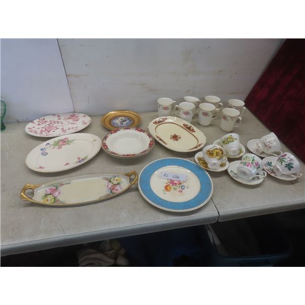 China Ware – Platters, Coffee Cups, Tea Cups w/Saucers; Red Royal Albert, Wedgwood, and Ridgeway