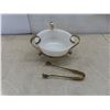 Image 9 : Fire King Divided Relish Dish, Vintage Milk Glass Bowl in Decorative Metal Stand and More