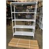 NEW WHITE METAL SHELVING UNIT WITH REAR CAGE BACKING 48" WIDE, 70 INCH TALL, 16 INCH DEEP, 5 TIER
