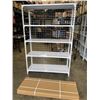 NEW WHITE METAL SHELVING UNIT WITH REAR CAGE BACKING 48" WIDE, 70 INCH TALL, 16 INCH DEEP, 5 TIER