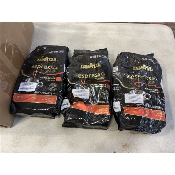 3 NEW 1KG BAGS OF LAVAZZA ESPRESSO BARISTA GRAN CREMA MEDIUM ROAST WHOLE BEAN COFFEE, BB 02/28/2026