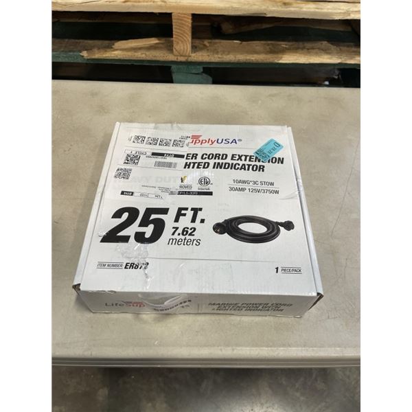 AS NEW 25FT MARINE POWER CORD EXTENSION WITH LIGHTED INDICATOR