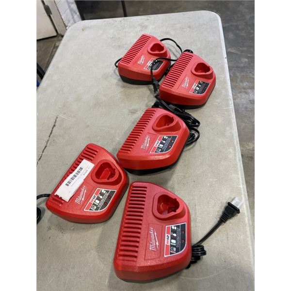 5 MILWAUKEE BATTERY CHARGERS