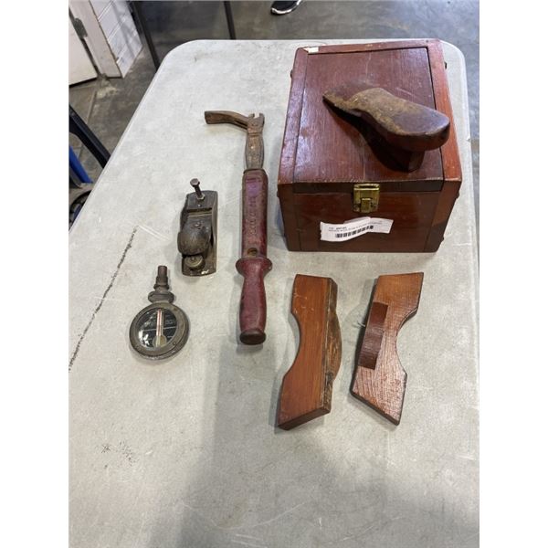 VINTAGE SHOE SHINE KITS AND ASOSRTED ANTIQUE TOOLS
